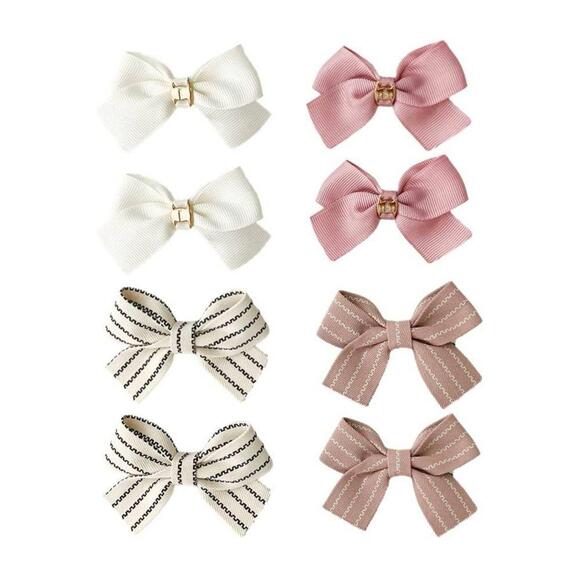 Accessories - 8pc Hair Bow Clips Barrettes with Alligator Clip - Assorted Colors
